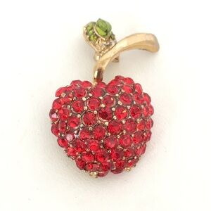 Vintage Rhinestone Apple brooch Pin Old Estate Miniature Costume Jewelry Teacher